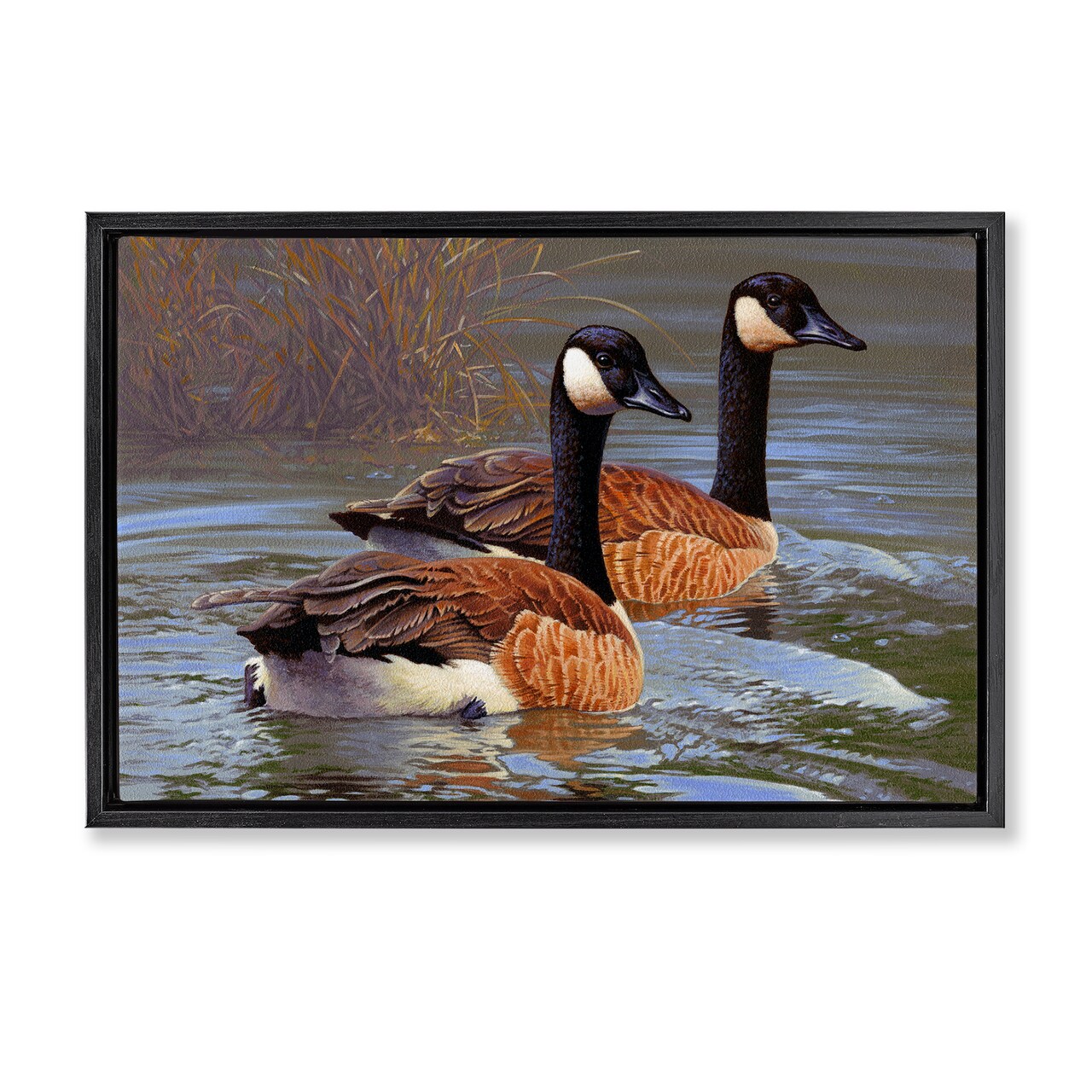 Stupell Industries Backwater Canada Geese Framed Floater Canvas Wall Art Design by Rod Lawrence